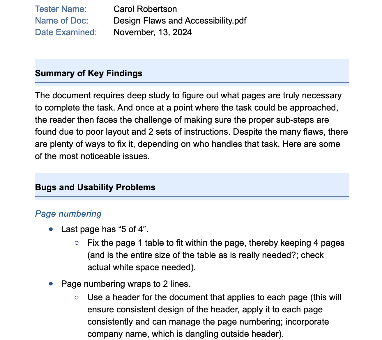 Design Flaws and Accessibility Report