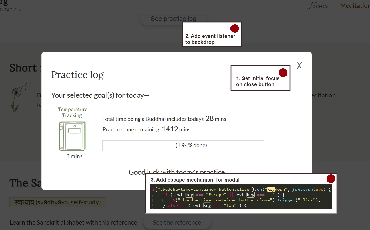 Screen reader accessible modal