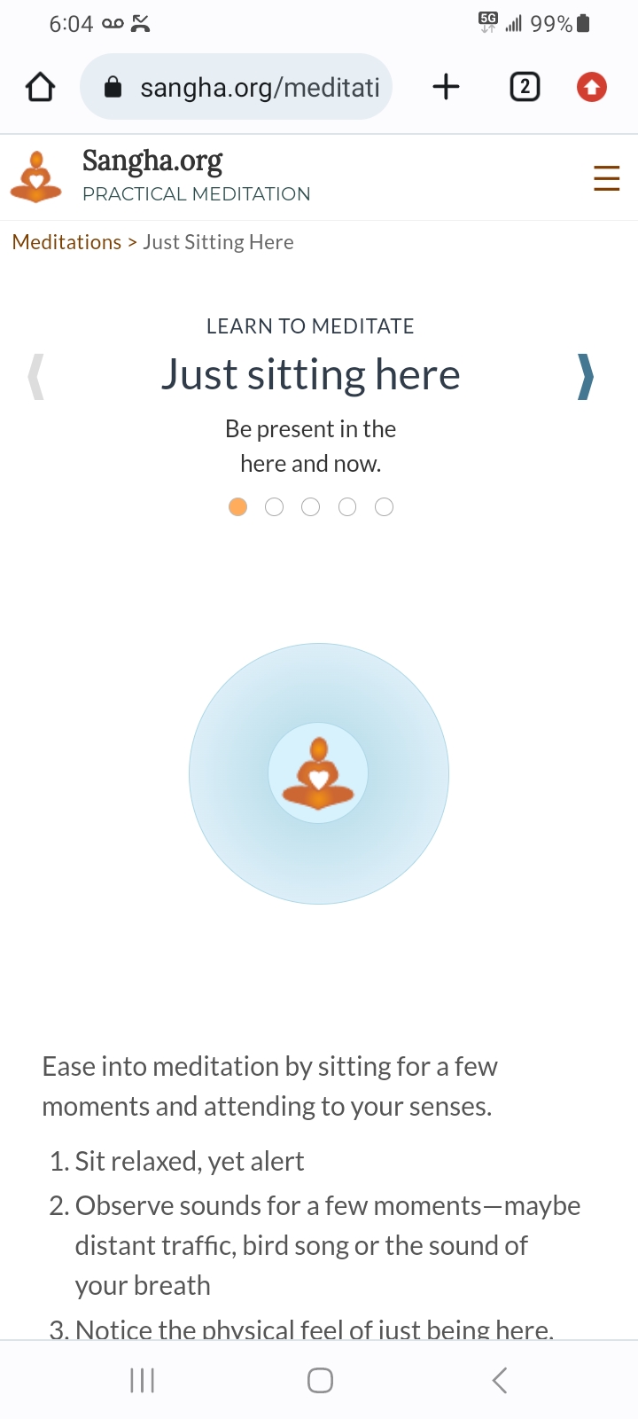 Learn to Meditate, initial screen